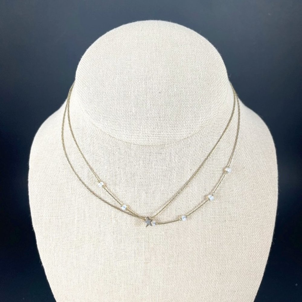 Necklace Delicate 13 Inch TWO STRAND Quartz and Silver Tone Choker W/Small Star